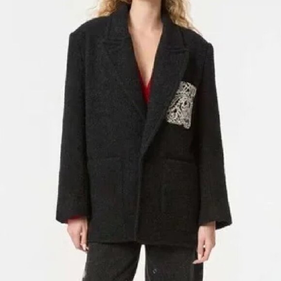 NWT RHODE ELIAS WOOL BLEND COAT IN INK BLK SIZE S